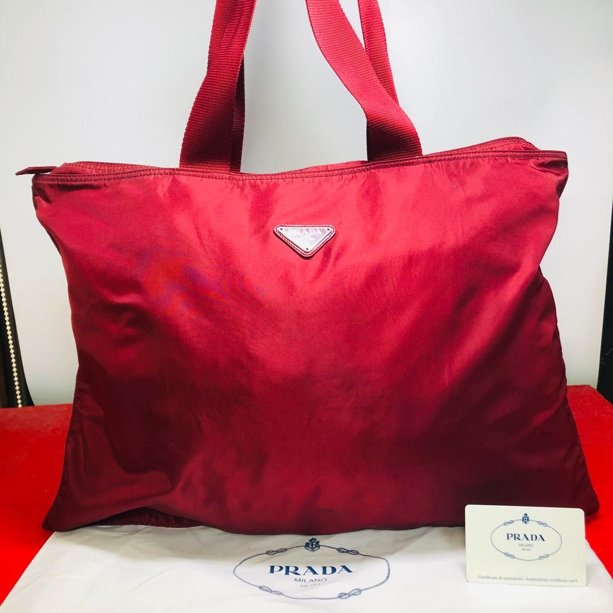 【美品】☆PRADA プラダ ナイロン トートバッグ    ワインレッド