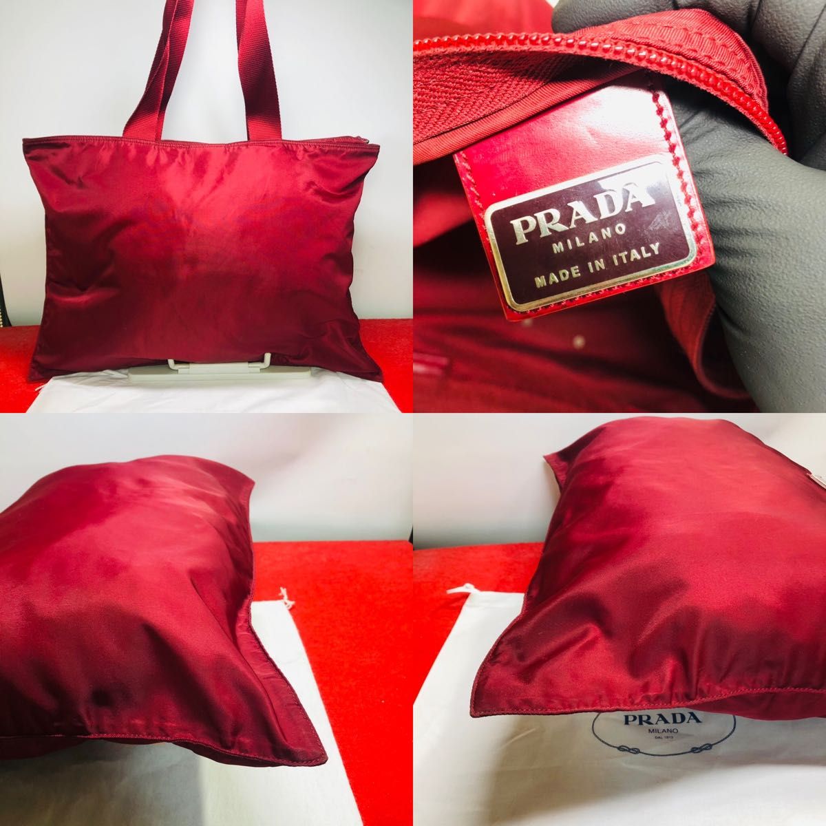 美品】 PRADA プラダ ナイロン トートバッグ ワインレッド 美品】 PRADA プラダ ナイロン トートバッグ ワインレッド