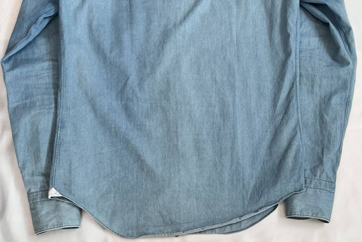 フィナモレ FINAMORE サイズ 38 / 15 S〜M コットン 綿 カジュアル シャツ ブルー系 長袖シャツ イタリア製 シャンブレー調の画像9