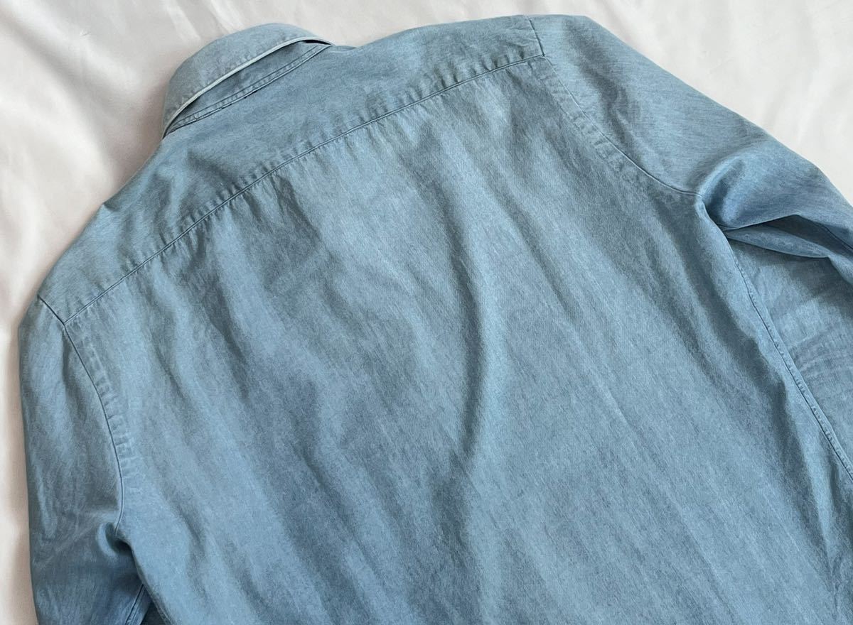 フィナモレ FINAMORE サイズ 38 / 15 S〜M コットン 綿 カジュアル シャツ ブルー系 長袖シャツ イタリア製 シャンブレー調の画像8