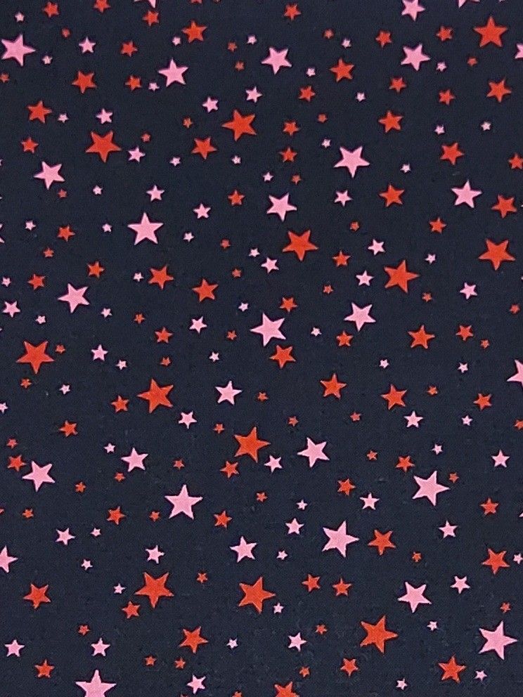 288 ミニ  スター柄生地  スケア―生地  黒地  レッド&ピンク系星柄  110×50cm