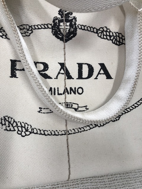 (4)PRADA プラダ カナパ キャンバス トートバッグ アイボリー _画像9