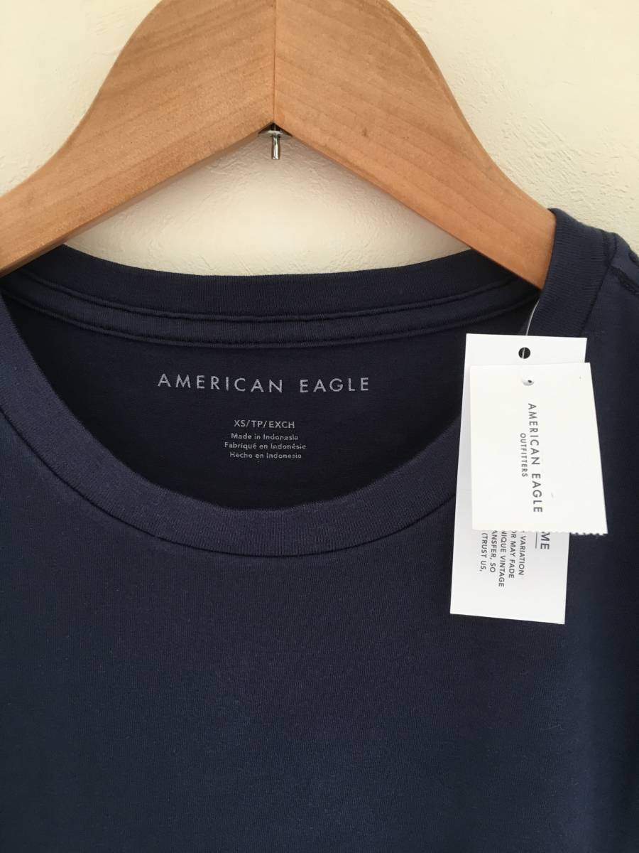 セール! 残りわずか 正規品 本物 新品 アメリカンイーグル クルーネック Tシャツ AMERICAN EAGLE 最強カラー ネイビー 紺 刺繍あり XS ( Sの画像4