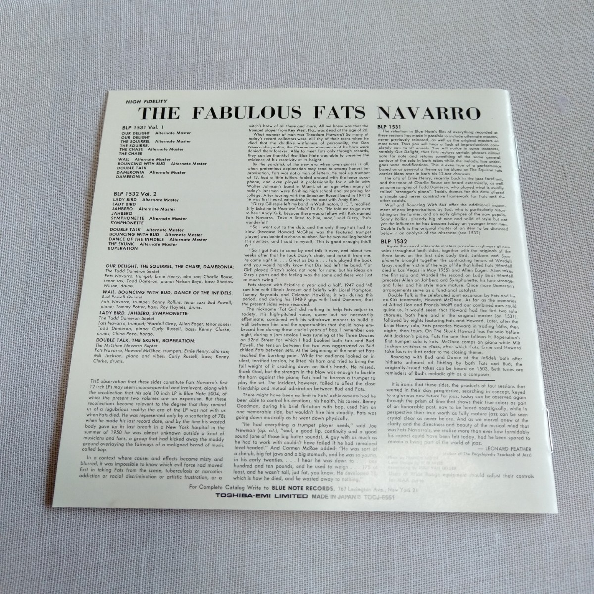 S215 ファッツ・ナヴァロ THE FABULOUS FATS NAVARRO VOL.2 ブルーノート CD ケース状態 ジャズ_画像8