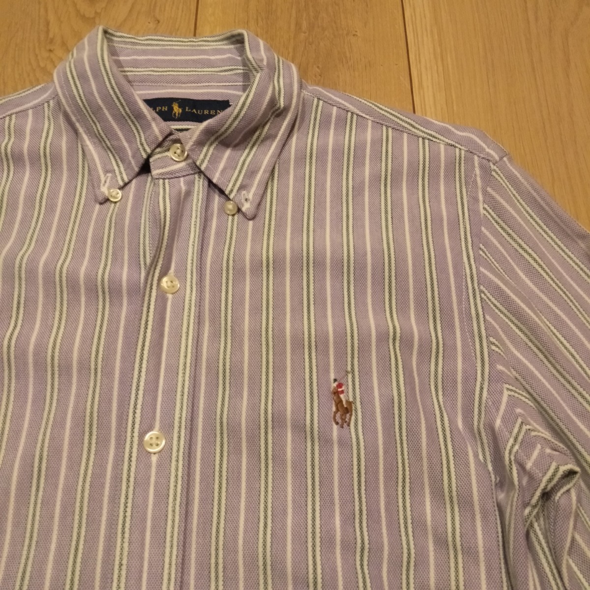 USA古着卸 Sサイズ Ralph Lauren ラルフローレン ニットオックスフォード ロゴ刺繍 長袖シャツの画像3