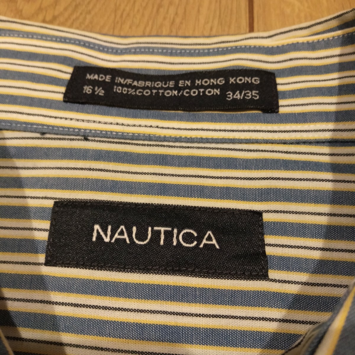 USA古着卸 Lサイズ NAUTICA ノーティカ ストライプ 胸ポケット 長袖シャツの画像4