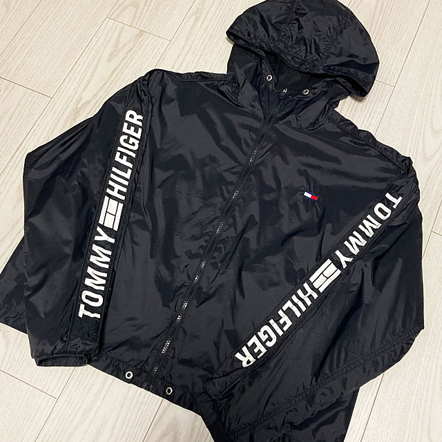 TOMMY HILFIGER SPORT パーカー フルジップ ナイロンジャケット メンズ Lサイズ ブラック ☆極美品_画像1