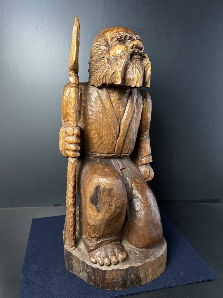 [KA469] アイヌ民族 木彫り エカシ像 彫刻 木彫 置物 オブジェ 民族工芸 アイヌ 北海道