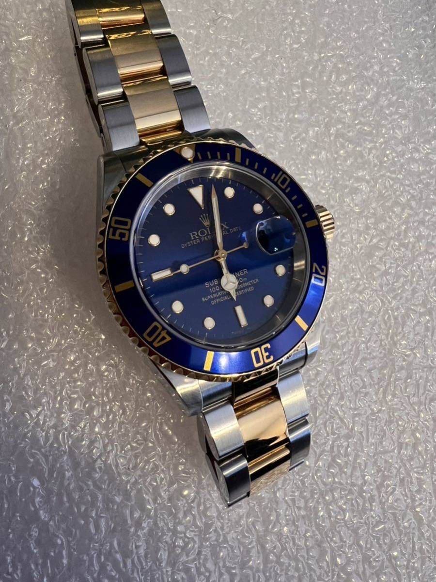 ★日ロレOH済★ ROLEX サブマリーナ 16613 青サブ Y番 金通しバックル 18K ラグ穴無し フラッシュフィット一体型 ロレゾール _画像2