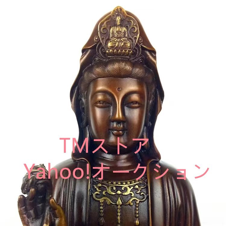 極美品 ★仏教美術 精密彫刻 仏像 観音菩薩座像 銅製 家庭での供養用高さ40cm_画像5