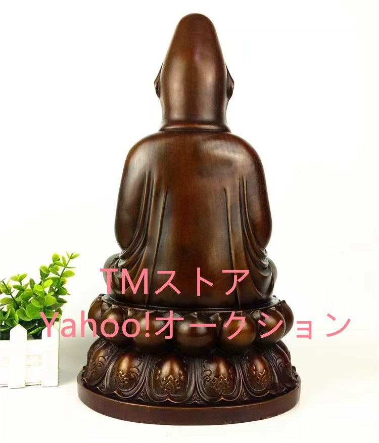 極美品 ★仏教美術 精密彫刻 仏像 観音菩薩座像 銅製 家庭での供養用高さ40cm_画像4