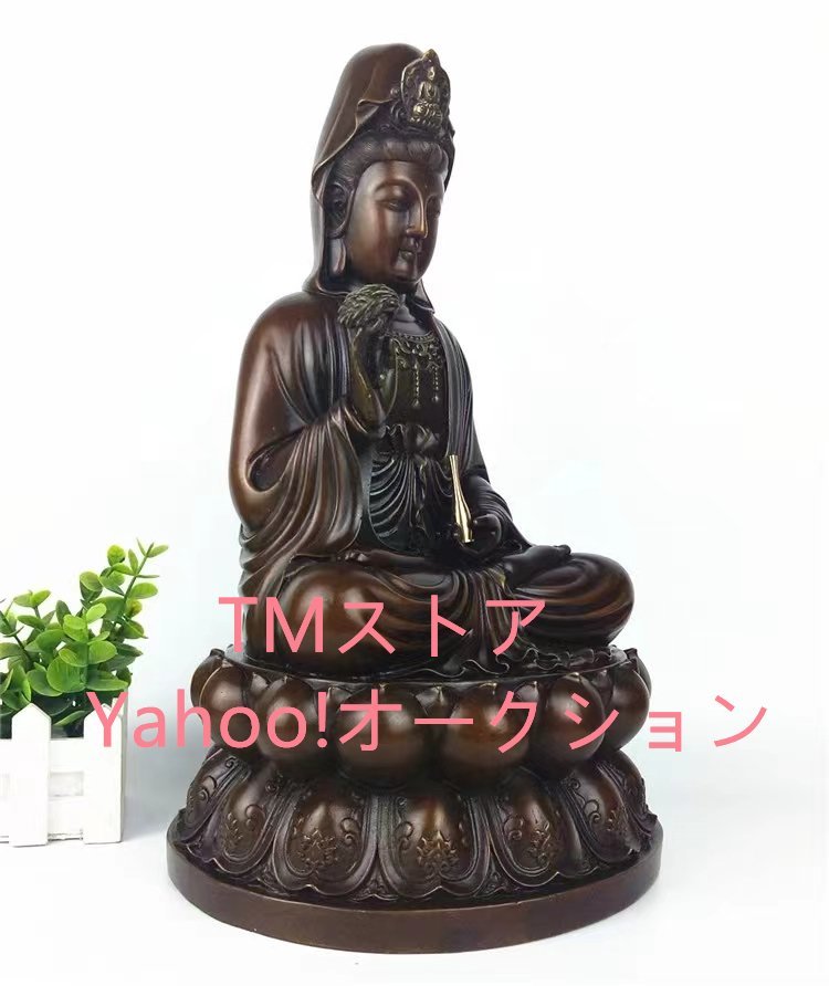 極美品 ★仏教美術 精密彫刻 仏像 観音菩薩座像 銅製 家庭での供養用高さ40cm_画像3