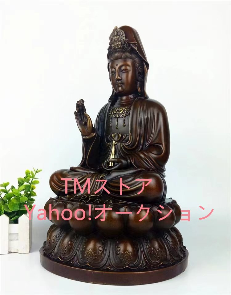 極美品 ★仏教美術 精密彫刻 仏像 観音菩薩座像 銅製 家庭での供養用高さ40cm_画像2