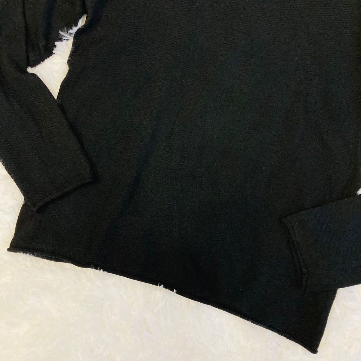 美品! 希少XL相当(52) アルマーニ コレッツォーニ ニット セーター ハイゲージ ロンT カットソー メンズ ブラック 黒 ARMANI COLLEZIONI_画像3