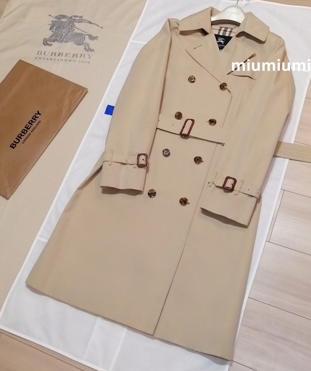 最終価格●本物上質●バーバリーロンドン BURBERRY LONDON ノバチェック トレンチコート バーバリー ベルト S M ロング ハニー ベージュの画像2