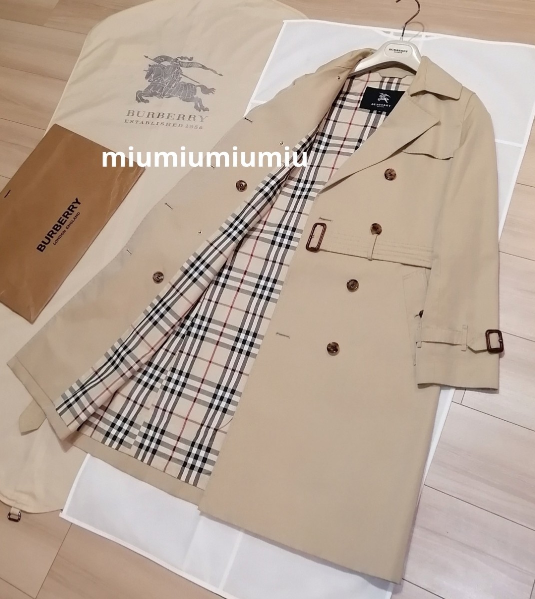 最終価格●本物上質●バーバリーロンドン BURBERRY LONDON ノバチェック トレンチコート バーバリー ベルト S M ロング ハニー ベージュの画像3