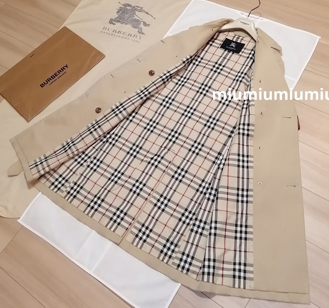 最終価格●本物上質●バーバリーロンドン BURBERRY LONDON ノバチェック トレンチコート バーバリー ベルト S M ロング ハニー ベージュの画像6