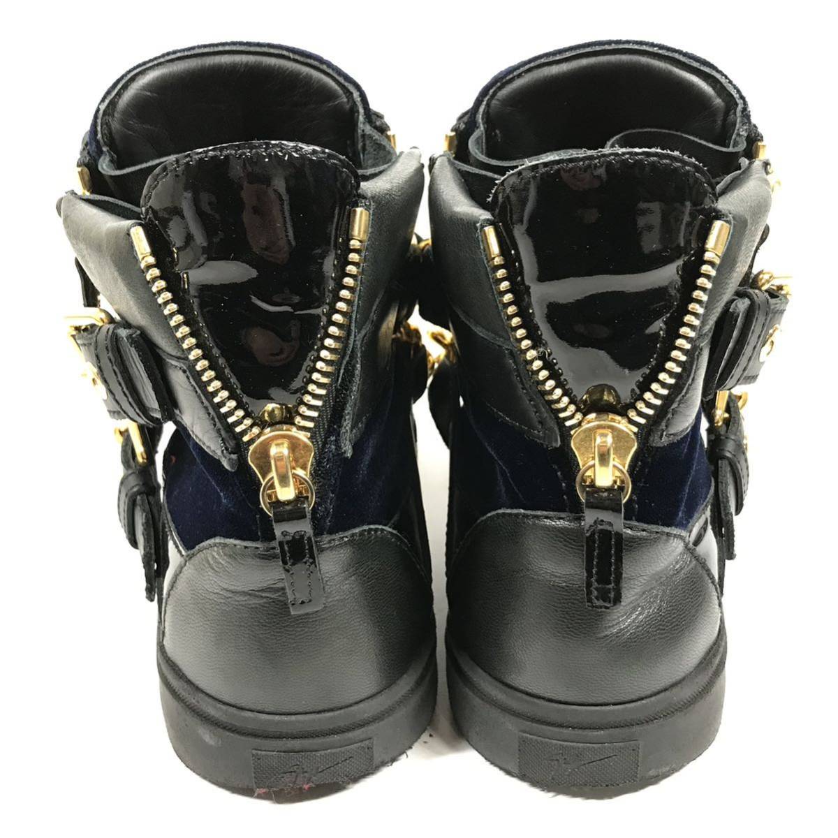 【ジュゼッペザノッティ】本物 GIUSEPPE ZANOTTI 靴 29cm ゴールドチェーン ハイカットシューズ スニーカー ベロア×レザー メンズ 伊製 44_画像3