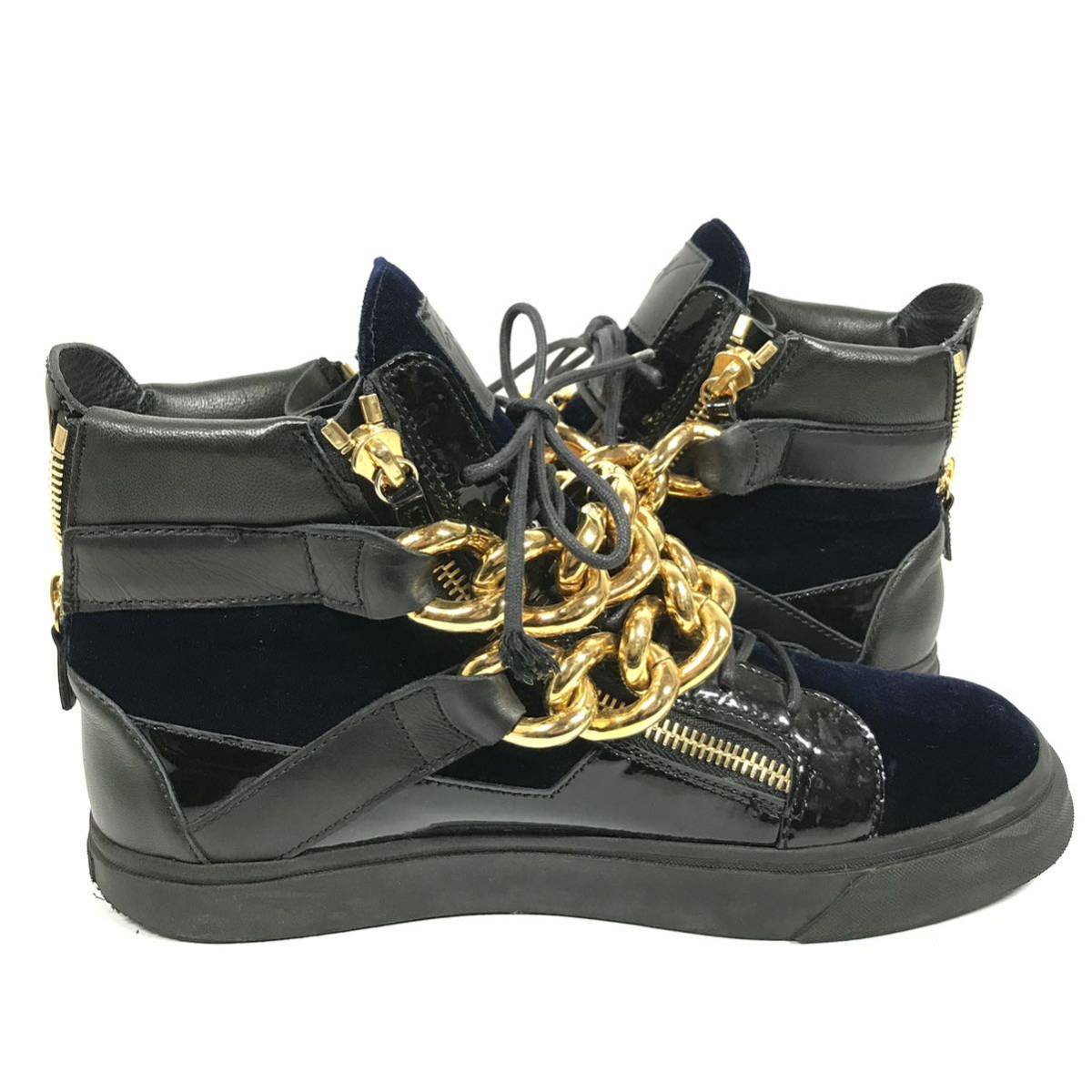 【ジュゼッペザノッティ】本物 GIUSEPPE ZANOTTI 靴 29cm ゴールドチェーン ハイカットシューズ スニーカー ベロア×レザー メンズ 伊製 44_画像7