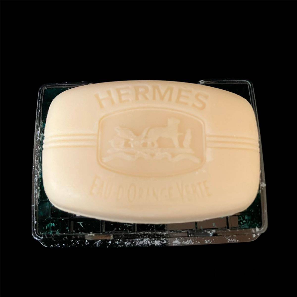 HERMES ドランジュ ヴェルト ソープセット エルメス 石鹸 ケース付 元箱有 フランス製 オーデコロン パルファムソープ _画像5