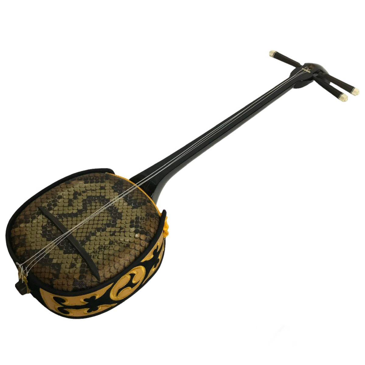 沖縄三味線 楽器 専用ケース付 琉球三味線 蛇皮 和楽器 弦楽器 人工皮 希少品 メーカー不明