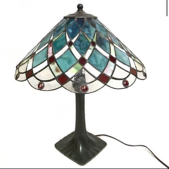 ステンドグラス ライトスタンド ランプ 高さ52cm インテリア 照明 アールデコ ティファニー風 アンティーク ビンテージ 古美術 ガラス 硝子の画像1