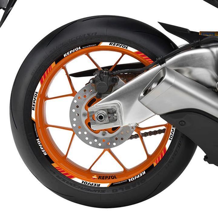 送料込み 汎用 17インチ リムステッカー HONDA ホンダ REPSOL レプソル バイク用 反射 16本 CBR 125R 250RR 400R 650R 1000RR オレンジ_画像6