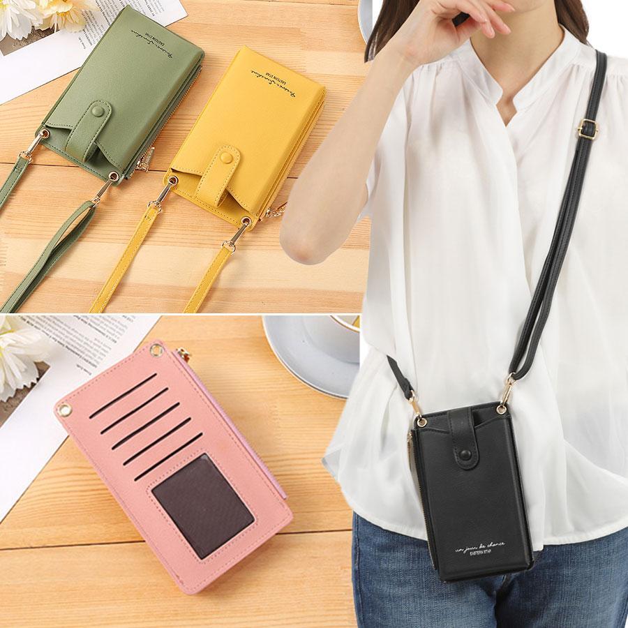  smartphone pouch inset attaching smartphone pochette purse shoulder bag card-case lady's shoulder .. high capacity Mini pouch yellow 