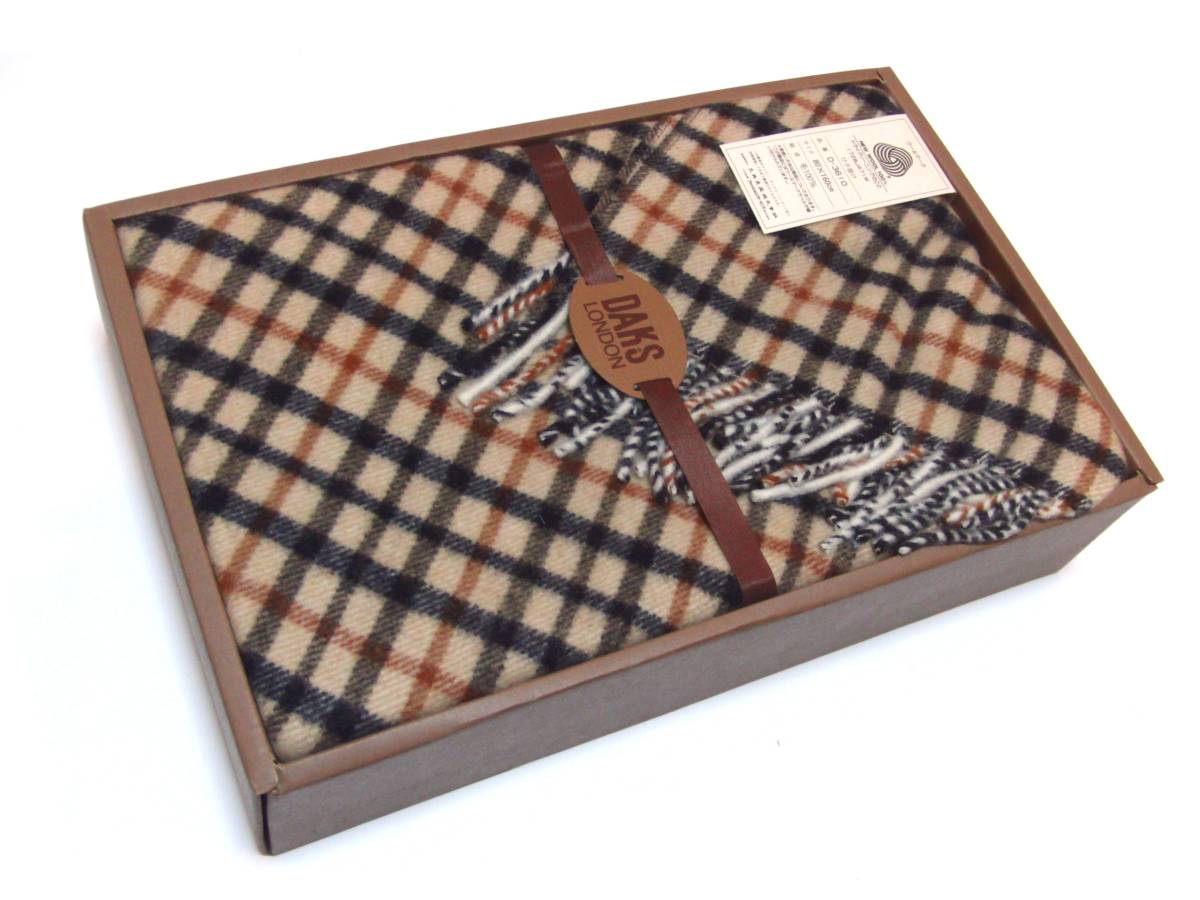  prompt decision new goods!! Britain .. purveyor brand DAKS wool 100% lap blanket [ made in Japan ] feel of eminent Dux protection against cold stole unisex * wool Mark origin box attaching 