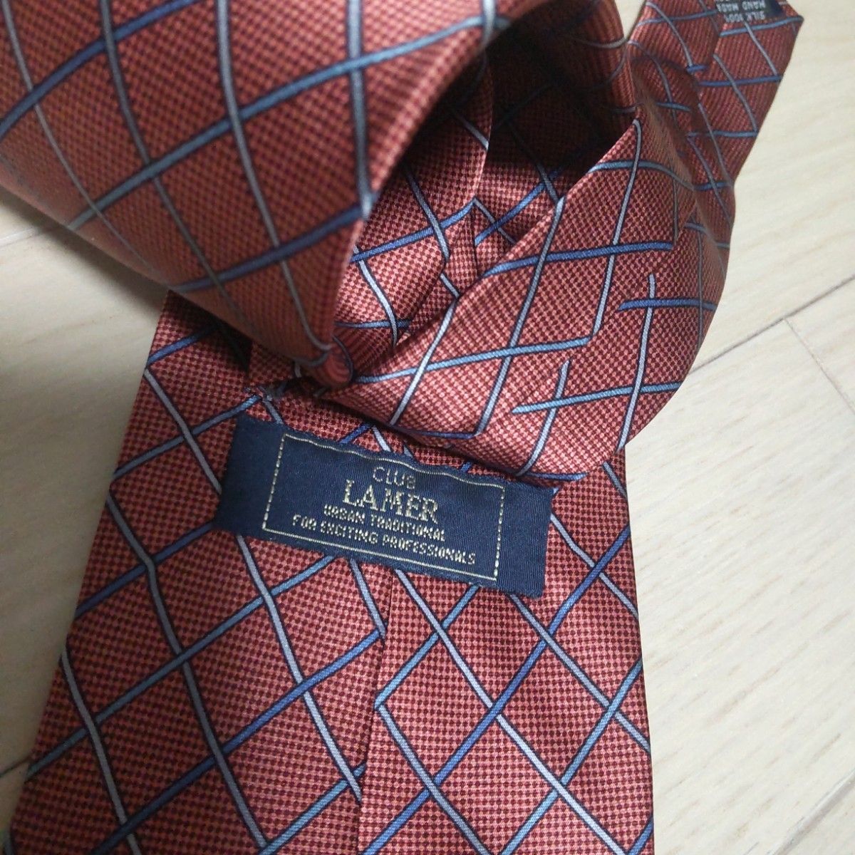 洋服の青山 クラブラメール オレンジ チェック シルク 入学式 ネクタイ