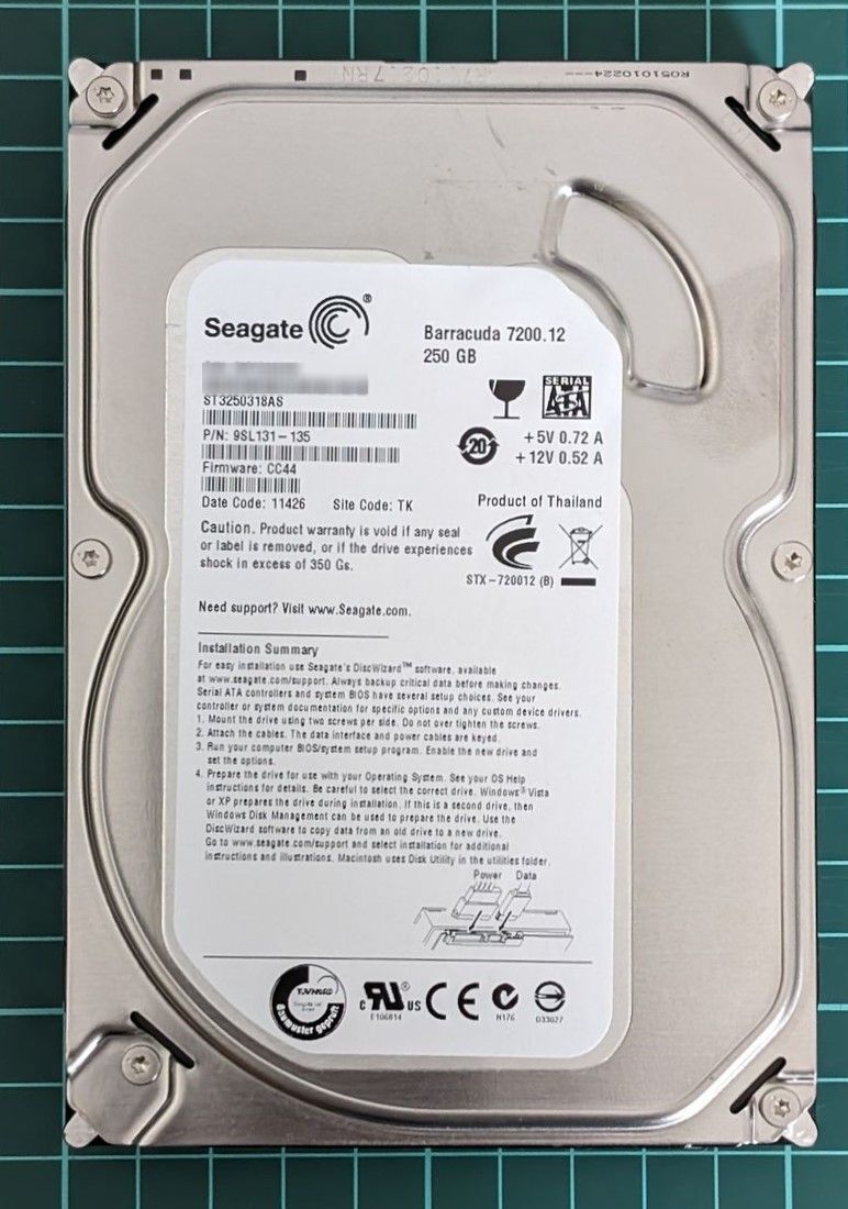 【送料無料】動作品 Seagate Barracuda 250GB 7200RPM SATA 3Gb/s 8MBキャッシュ 3.5インチ 内蔵HDD ST3250318AS