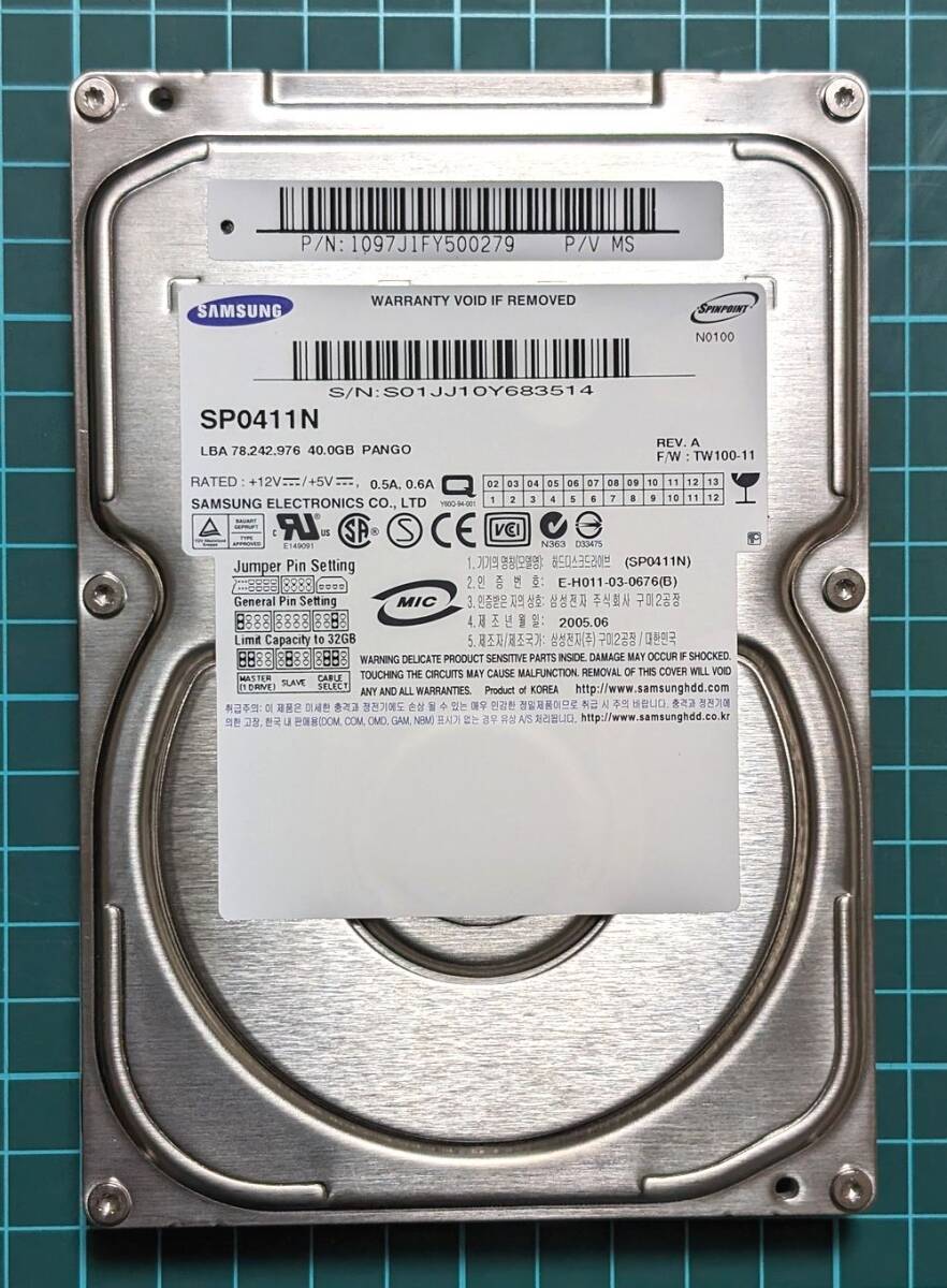 【送料無料】 短使用 美品 サムスン SAMSUNG SP0411N 3.5インチ HDD 40GB U133 7200 極レア品_画像1