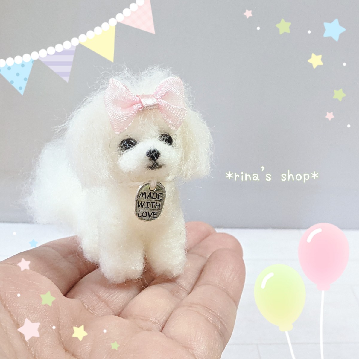 *rina's shop*5cm愛犬おリボンマルチーズちゃん*ハンドメイド*羊毛フェルト*ブライス*ペットロス*インテリア*メモリアル*ミニチュア愛犬_画像2