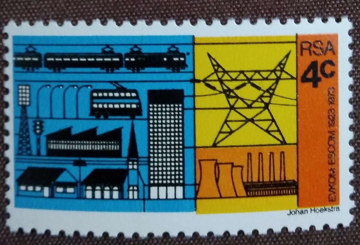 南アフリカ 1973 ESCOM50年 電力生産と消費 3完 電気 電車 電線 発電所 未使用糊ありの画像3