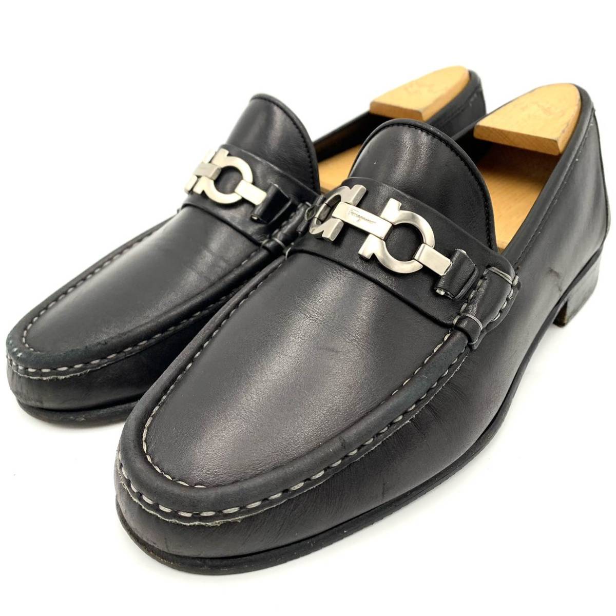 H☆ 高級紳士靴 'ガンチーニ型金具' Salvatore Ferragamo フェラガモ ビットローファー 革靴 ビジネス/ドレスシューズ 6.5EE 25.0cm 伊製