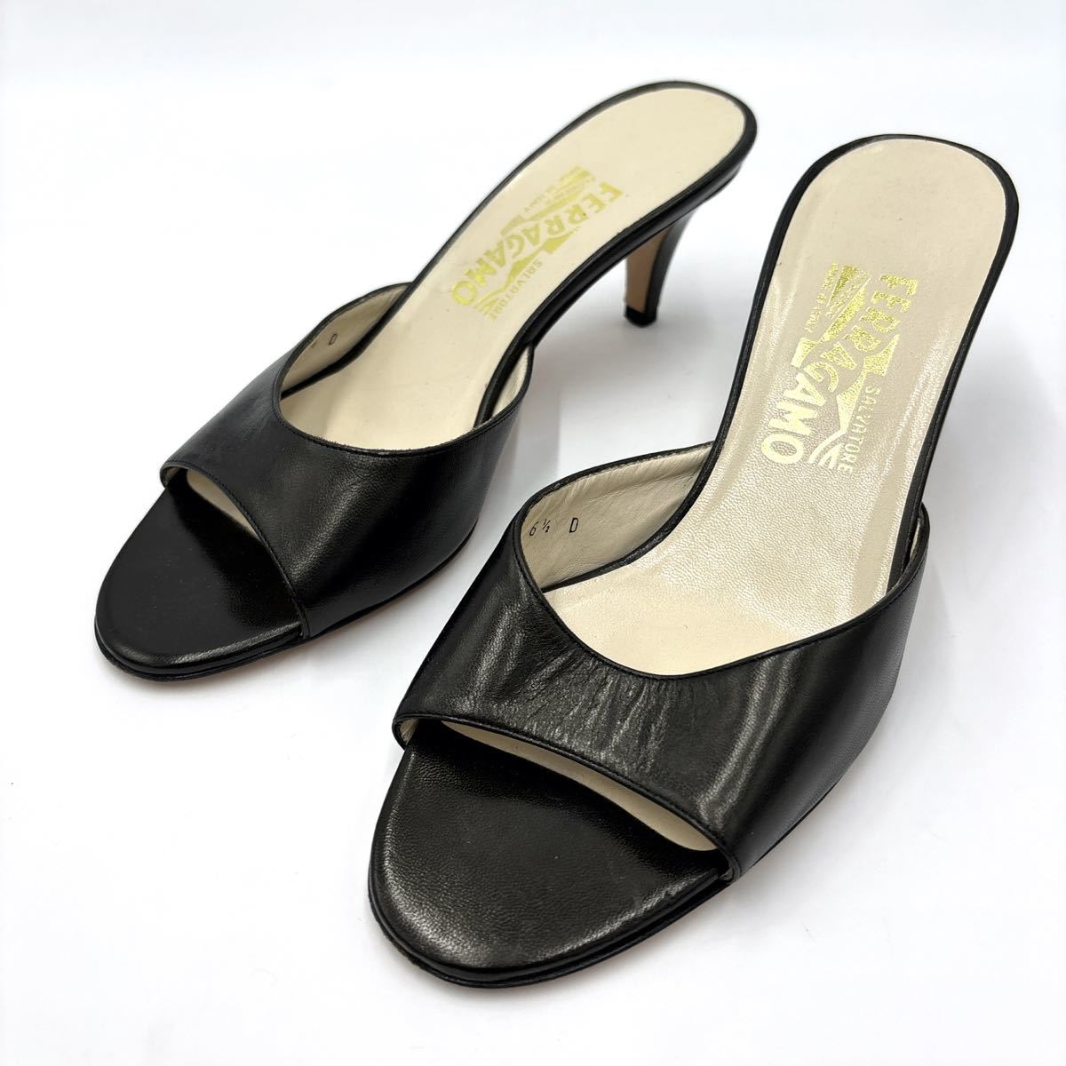 N ＊ 良品 イタリア製 '高級婦人靴' Salvatore Ferragamo サルヴァトーレフェラガモ 本革 ミュール / ヒール サンダル 6.5D 23.5cm