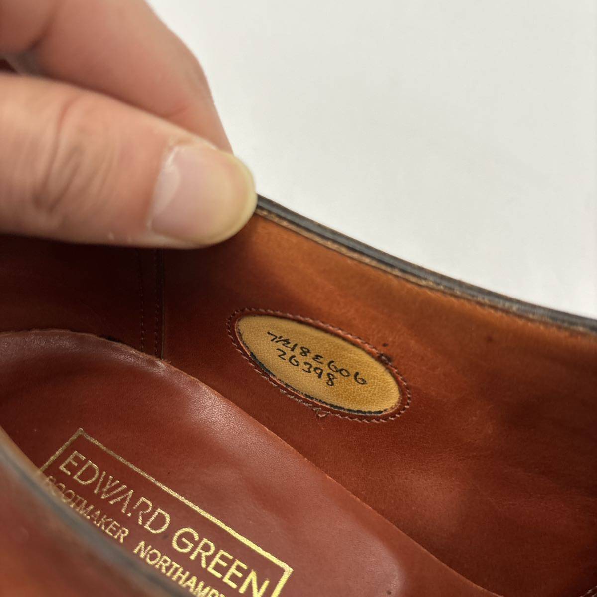 F ＊ 保存袋 / シューキーパー付き 英国製 '高級紳士靴' EDWARD GREEN エドワードグリーン 本革 ビジネスシューズ 革靴 UK7.5/8 26.5~27cm _画像9