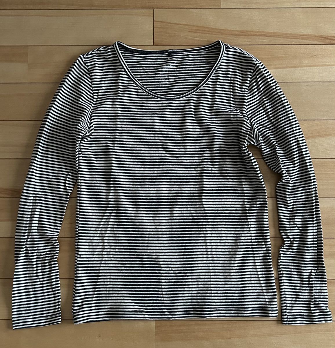 送料無料 無印良品 レディース 長袖 ボーダー インナー カットソー M 長袖Tシャツ ネイビー長袖 ロンT ボーダーカットソー