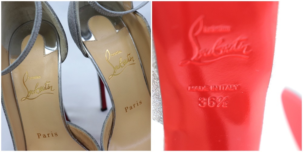 クリスチャンルブタン オープントゥ アンクルストラップ パンプス レディース シルバー 36.5 ハイヒール ラメ Christian Louboutin_画像10