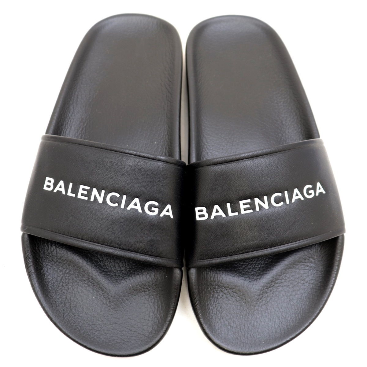 新品同様 バレンシアガ 500573 ロゴ フラット サンダルシャワー プール レディース 黒 白 ブラック ホワイト 37 BALENCIAGA_画像2
