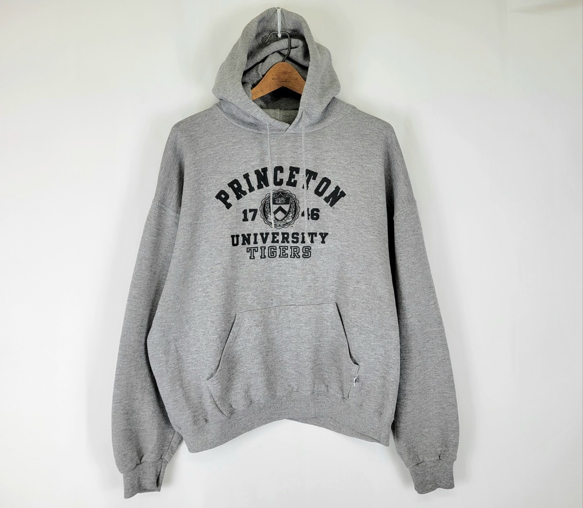 良好 00s RUSSELL ATHLETICS スウェットパーカー XLサイズ PRINCETON UNIVERSITY TIGERS 杢グレー 黒 00年代 ラッセル 4段カレッジプリント