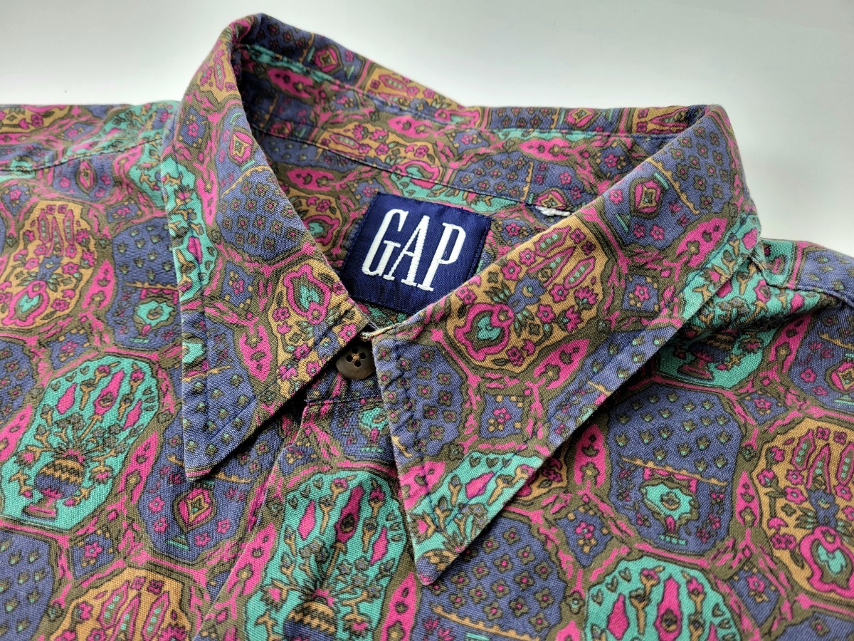 良好 レア 90s OLD GAP 総柄 長袖シャツ Lサイズ 程度 90年代 オールドギャップ デカタグ ペーズリー系 ビンテージ エルメス柄系_画像6