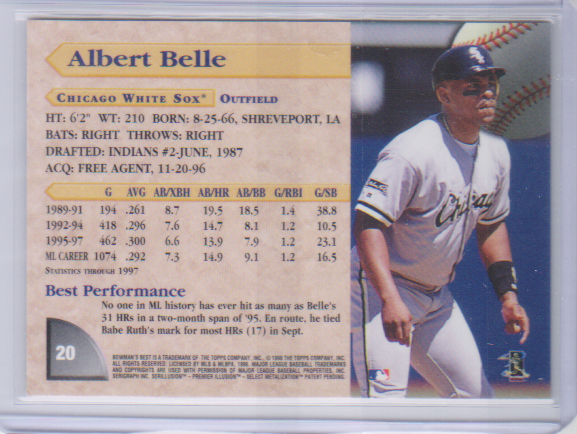 Albert Belle アルバート・ベル Auto 直筆サイン Topps Bowmans Best 1998_画像2