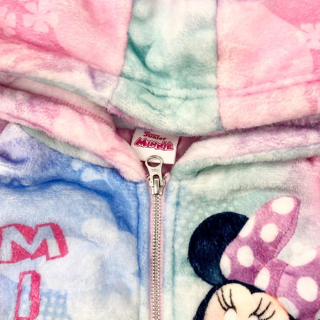 1329△ Disney Junior Minnie ディズニー ジュニア ミニー トップス パーカー イラスト キッズ フード ジップアップ ピンク レディース5_画像4