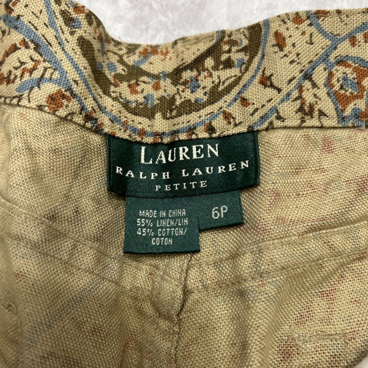 MM @ 古着 'ペイズリー総柄デザイン' LAUREN Ralph Lauren PETITE ラルフローレン LINEN混 ワイドパンツ 6P レディース 婦人服 ボトムス_画像6