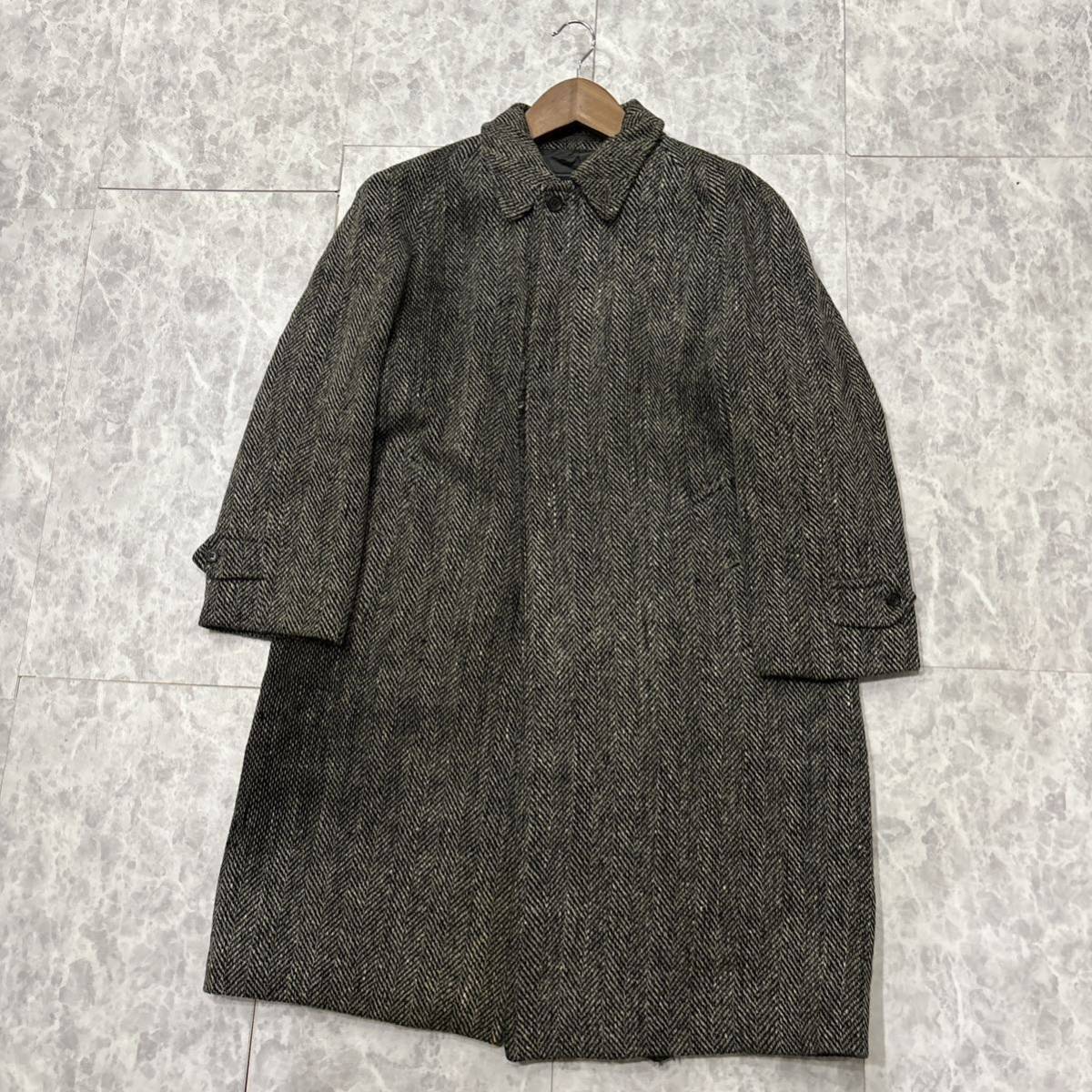 1円~＊ '80's~90's ビンテージ' Burberrys オールド バーバリー WOOL & SILK ヘリンボーン ツイード 比翼 ステンカラーコート 92-170_画像2