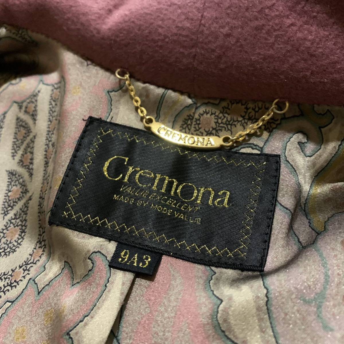 QQ ☆美品/ 高級エレガント服 '極上!!カシミヤ100%使用' Cremona クレモナ CASHMERE チェスターコート 裏地ペイズリー柄 size:9A3 アウター_画像8