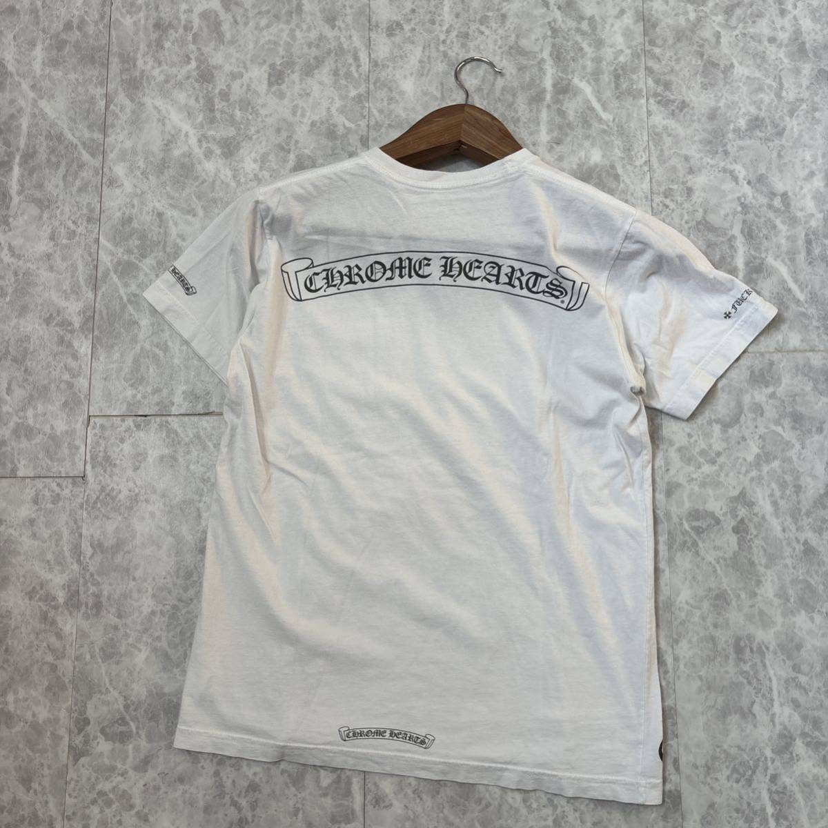 1円~ ＊ 米国製 国内正規品 'ラグジュアリーウェア' CHROME HEARTS クロムハーツ 半袖 ロゴプリント Tシャツ M メンズ 高級紳士服 WHITE_画像4