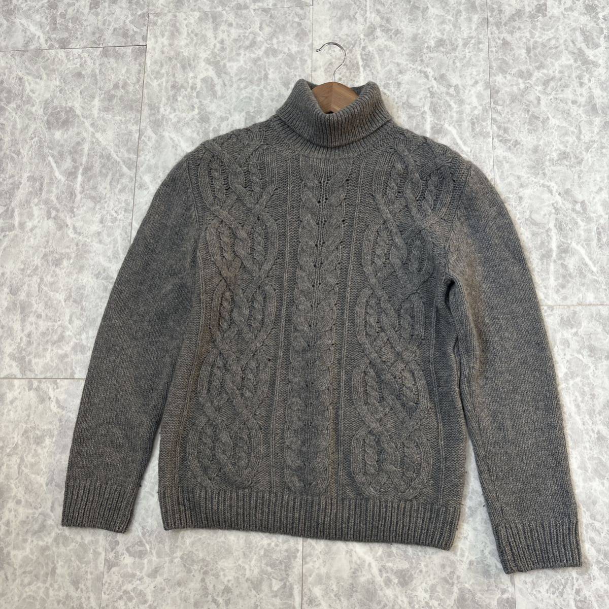 1円~＊ 良品 イタリア製 '高級紳士服' TAGLIATORE タリアトーレ 高品質 WOOL ケーブル編み ニット 長袖 タートルネック セーター 50 メンズ_画像2