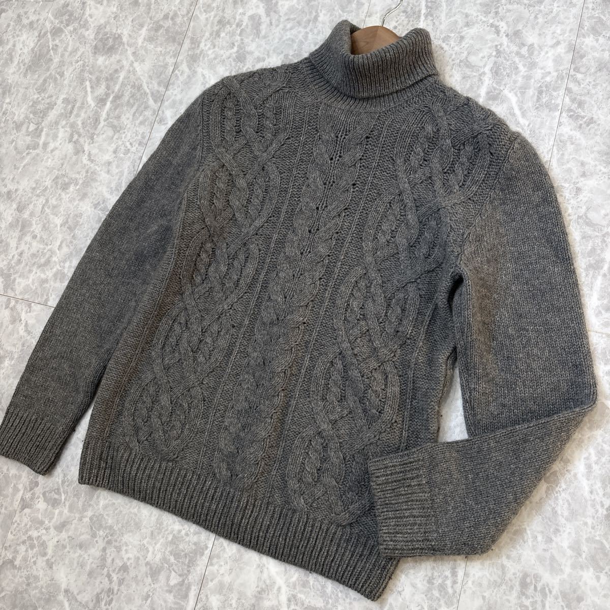 1円~＊ 良品 イタリア製 '高級紳士服' TAGLIATORE タリアトーレ 高品質 WOOL ケーブル編み ニット 長袖 タートルネック セーター 50 メンズ_画像1